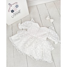 Hobidik Kız Bebek Çocuk Parti Mevlüt Beyaz Dantel Kumaş Vintage Broş Detaylı Elbise