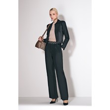 Explosion Kadın Süs Cepli Kısa Ceket ve Bol Paça Pantolon Takım 80050 Siyah