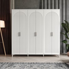 GuneyStore Ücretsiz Montaj -%100 MDF Oslo 6 Kapaklı - Beyaz Gardırop - MDF Dolap - Elbise Dolabı