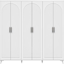 GuneyStore Ücretsiz Montaj -%100 MDF Oslo 6 Kapaklı - Beyaz Gardırop - MDF Dolap - Elbise Dolabı