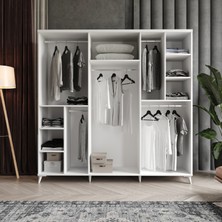 GuneyStore Ücretsiz Montaj -%100 MDF Oslo 6 Kapaklı - Beyaz Gardırop - MDF Dolap - Elbise Dolabı