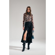 Explosion Kadın Büyük Beden Anvelop Yandan Bağlamalı Toka Detaylı Etek 22401-B Siyah