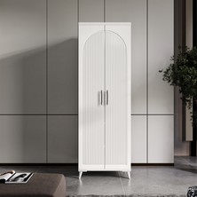 GuneyStore Ücretsiz Montaj -%100 MDF Oslo 2 Kapaklı - Beyaz Gardırop - MDF Dolap - Elbise Dolabı
