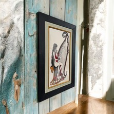 Handmade Çini Tablo Çerçeveli  Arp Çalan Kadın Dekoratif Özel Tasarım Çini Tablo