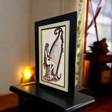 Handmade Çini Tablo Çerçeveli  Arp Çalan Kadın Dekoratif Özel Tasarım Çini Tablo