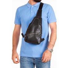 Derims Hakiki ( Gerçek ) Deri Siyah Unisex Omuz Çantası-Çapraz Çanta-Bodybag
