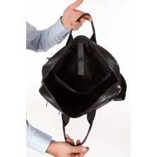 Hakiki Gerçek Deri Siyah Unisex El ve Omuz Çantası Laptop Çantası Evrak Çantası 4 Bölmeli Büyük