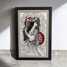 Handmade Çini Çerçeveli Tablo Kadın Tema Oryantalist Kadın Tasarım Çini Tablo