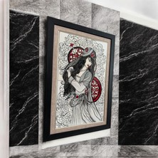 Handmade Çini Çerçeveli Tablo Kadın Tema Oryantalist Kadın Tasarım Çini Tablo