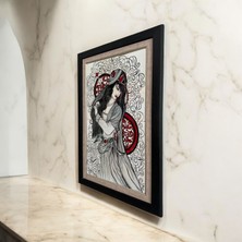 Handmade Çini Çerçeveli Tablo Kadın Tema Oryantalist Kadın Tasarım Çini Tablo