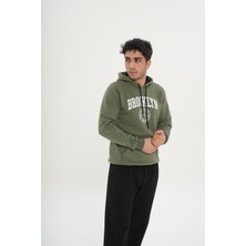Safe Tasarım  Pamuklu Içi Polarlı Kapüşonlu Haki Sweatshirt