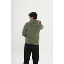Safe Tasarım  Pamuklu Içi Polarlı Kapüşonlu Haki Sweatshirt