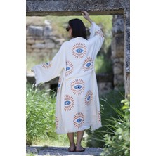 Elif Towels Mistik Desenli Ekru Renk Kimono Kaftan