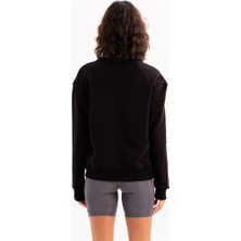 Justever Bisiklet Yaka Basic Kalıp Siyah Kadın Sweatshirt Eşofman Üstü - Aura