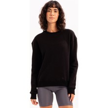 Justever Bisiklet Yaka Basic Kalıp Siyah Kadın Sweatshirt Eşofman Üstü - Aura