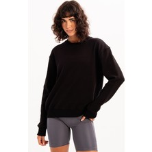 Justever Bisiklet Yaka Basic Kalıp Siyah Kadın Sweatshirt Eşofman Üstü - Aura