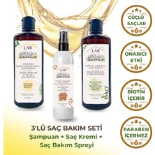 Lar Herbal Paraben İçermeyen Keratin, Kolajen ve Biotin İçeren Onarıcı Dolgunlaştırıcı Şampuan(350ml)&Onarıcı Saç Bakım Kremi(350 ml)&Kolay Tarama Spreyi(210ml)  3lü Saç Bakım Seti