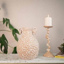 Ella's Design Studio Dekoratif Kulplu Vazo Bej Beyaz