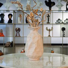 Ella's Design Studio Büyük Dekoratif Dokulu Holbox Vazo Latte