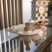 Ella's Design Studio Dekoratif Kuşlu Tabak Beyaz Gold