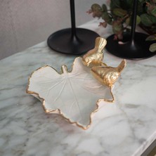 Ella's Design Studio Dekoratif Kuşlu Tabak Beyaz Gold