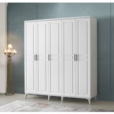 GuneyStore  Ücretsiz Montaj -%100 MDF Sport 5 Kapaklı - Beyaz Gardırop - MDF Dolap - Elbise Dolabı