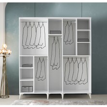 GuneyStore  Ücretsiz Montaj -%100 MDF Sport 5 Kapaklı - Beyaz Gardırop - MDF Dolap - Elbise Dolabı
