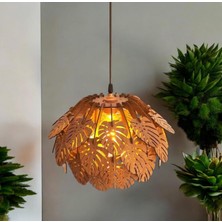 Hü Ma Tasarım ve Aksesuar Circle Modern Aydınlatma Tasarım Globe Küre Doğal Ahşap Mdf 3D Lazer Kesim Rustik Salon Avize Aplik