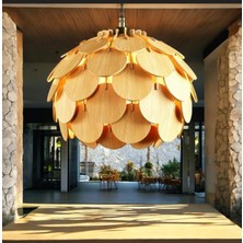 Hü Ma Tasarım ve Aksesuar Salon Ofis Cafe Circle Küre Doğal Ahşap Mdf 3D Lazer Kesim Rustik Salon Avize Modern Aydınlatma