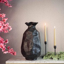 Ella's Design Studio Büyük Dekoratif Dokulu Holbox Vazo Siyah