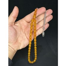 Anemore Collection Toz Kehribar Tesbih Sarı Renkli Beyzi Kesim 11MMX8 mm T-575