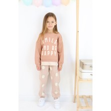 Kız Çocuk Smile And Happy Baskılı Kalın Eşofman Takımı