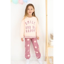 Kız Çocuk Smile And Happy Baskılı Kalın Eşofman Takımı