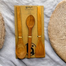 Bibakiyom 3'Lü Ahşap Set - 23,27 cm 2 boy Ahşap Kaşık ve Spatula (Tahta Kaşık)