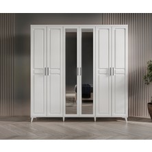 GuneyStore Ücretsiz Montaj - %100 MDF Sport 6 Kapaklı Aynalı Beyaz Gardırop - MDF Dolap - Elbise Dolabı