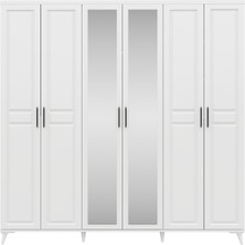 GuneyStore Ücretsiz Montaj - %100 MDF Sport 6 Kapaklı Aynalı Beyaz Gardırop - MDF Dolap - Elbise Dolabı