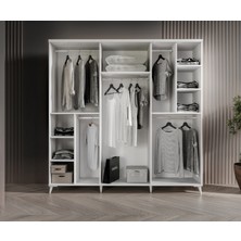 GuneyStore Ücretsiz Montaj - %100 MDF Sport 6 Kapaklı Aynalı Beyaz Gardırop - MDF Dolap - Elbise Dolabı