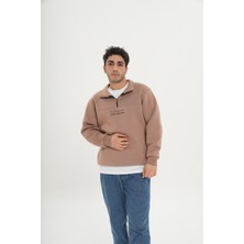 Unisex Pamuklu Içi Polarlı Yarım Fermuarlı Sweathirt