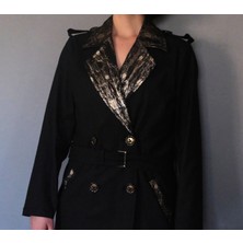 Deseo Boutique Kadın Siyah Renk Yaka ve Cep Tasarım Detaylı Özel Trençkot