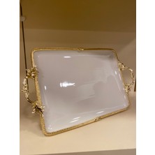 Plus Home Porselen Döküm Pirinç Ayaklı Kulplu Sunum Altın 35 X 26 Cm