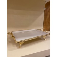Plus Home Porselen Döküm Pirinç Ayaklı Kulplu Sunum Altın 35 X 26 Cm