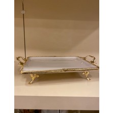 Plus Home Porselen Döküm Pirinç Ayaklı Kulplu Sunum Altın 35 X 26 Cm