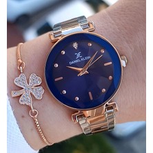 Daniel Klein Kesme Camlı 33 mm Rose Gold/metalik Şık Kadın Kol Saati, Zirkon Taşlı Bileklik Hediyeli