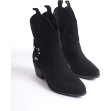 FGZY Shoes Vicky Kadın Siyah Süet Biker Bot & Bootie