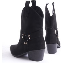 FGZY Shoes Vicky Kadın Siyah Süet Biker Bot & Bootie