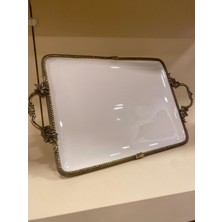 Porselen Döküm Pirinç Ayaklı Kulplu  Sunum Antik Eskitme 35X26