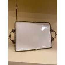 Porselen Döküm Pirinç Ayaklı Kulplu  Sunum Antik Eskitme 35X26