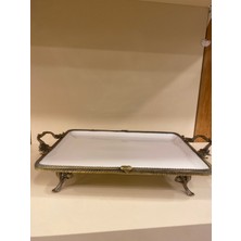 Porselen Döküm Pirinç Ayaklı Kulplu  Sunum Antik Eskitme 35X26