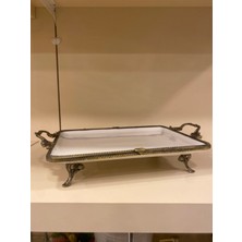 Porselen Döküm Pirinç Ayaklı Kulplu  Sunum Antik Eskitme 35X26
