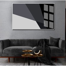 Harikabirev Antrasit Gri-Siyah-Beyaz Soyut Şekil 3|Çerçeveli Temperli Cam Tablo Tekli Yatay